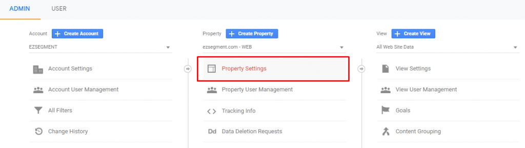 Google ANalytics property settings