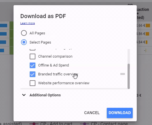 Change page sequence when downloading a data studio report