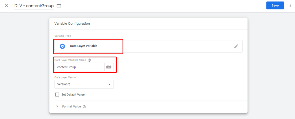 contentGroup dataLayer variable creation