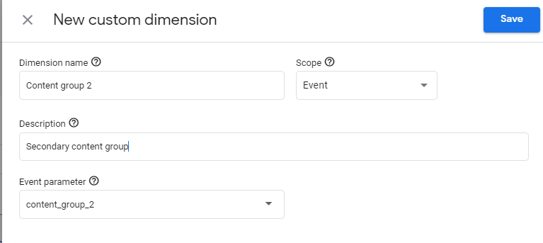 Secondary content group dimension setup in Google Analytics