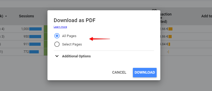 Download as PDF page options