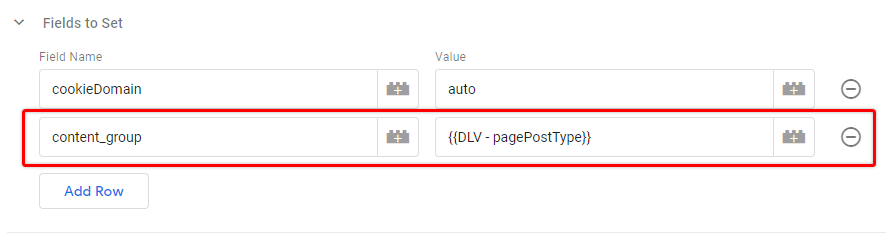 Additional fields for Google Analytics 4 tag - content_group