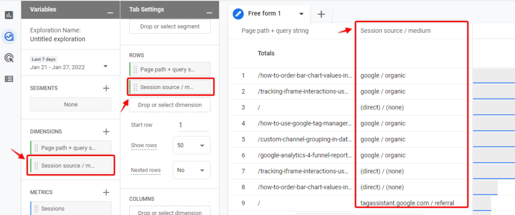 Split landing pages per source medium in GA4