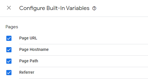 Page URL, Page Path, Page Hostname and Referrer variables in GTM interface