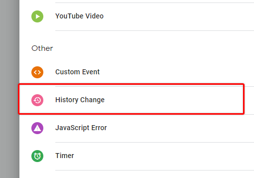 History change trigger type selection