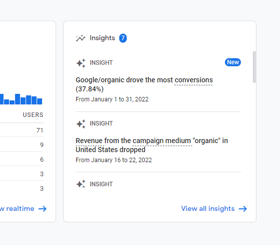 Automated insight block in Google Analytics 4