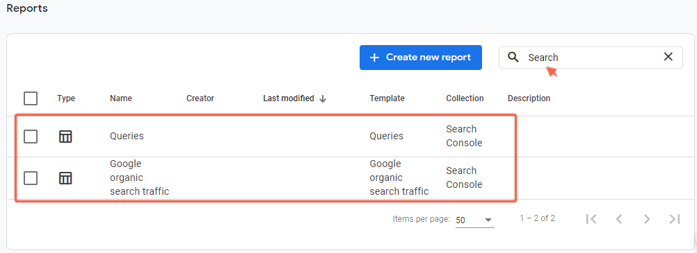 Search console reports in GA4