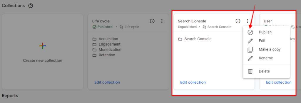 Publish Search console reports from GA4 library