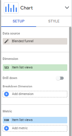 Selecting metric and dimension for bar chart