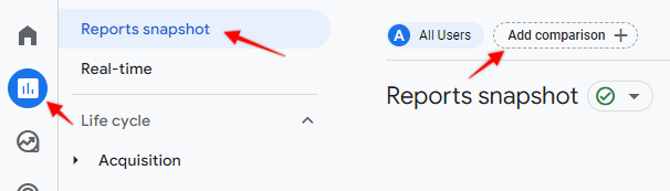 Add comparison in GA4 reports snapshot