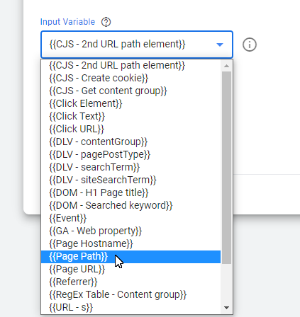 Select input variable in GTM