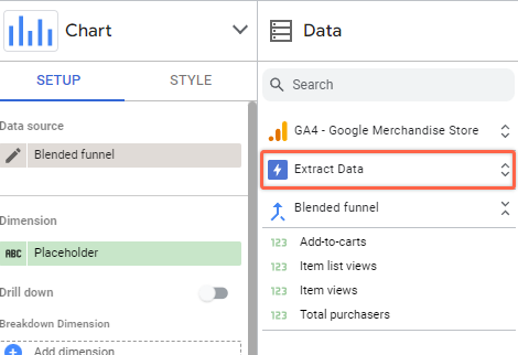 See the list of extracted data sources in Data Studio