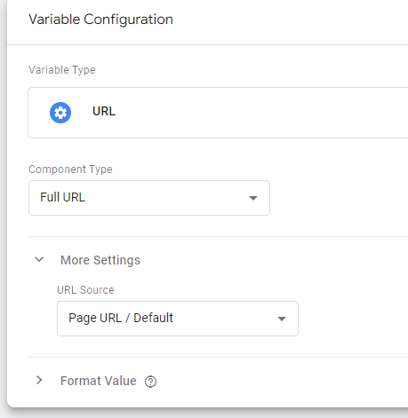 URL variable configuration options screenshot