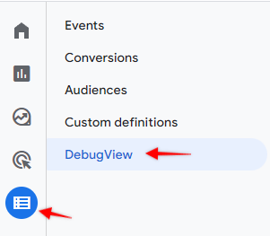 DebugView in Google Analytics 4 navigation