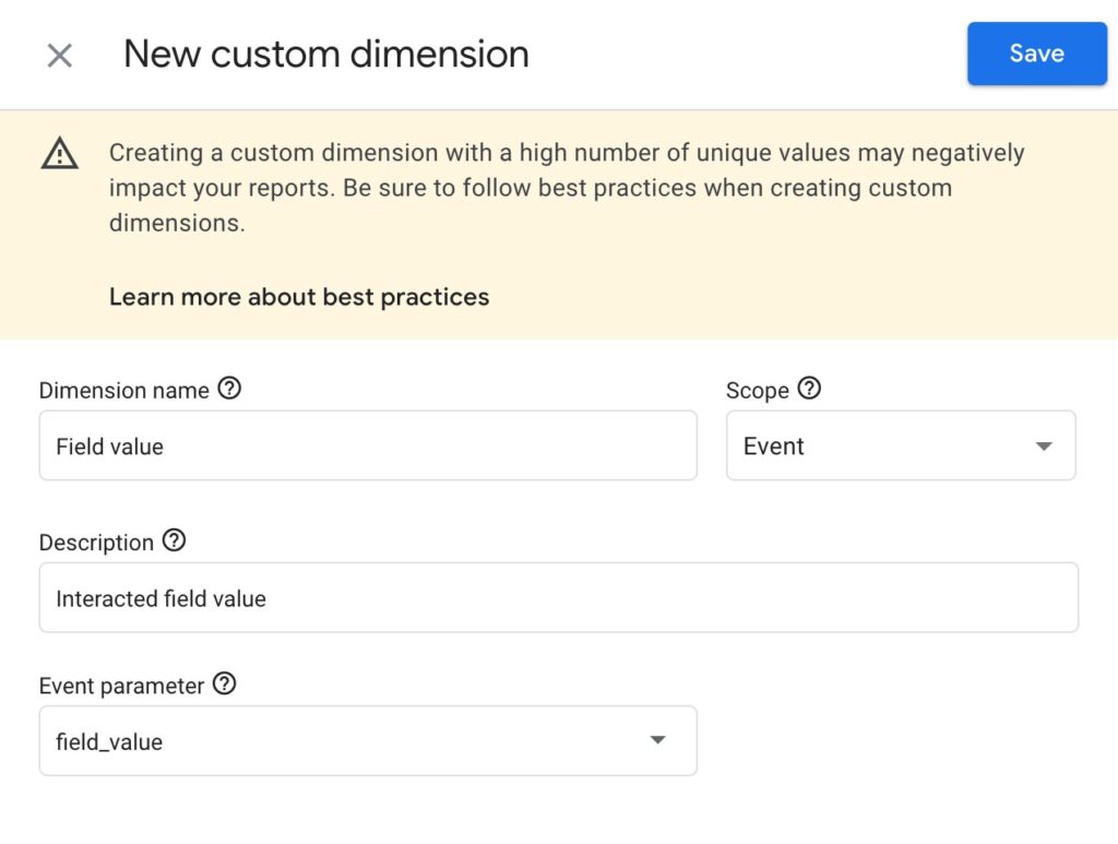 Custom dimension for capturing dropdown field value in Google Analytics 4