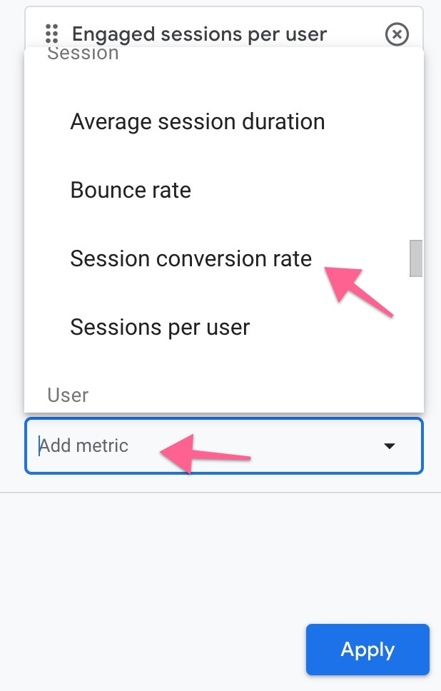 Add conversion rate to GA4 default report